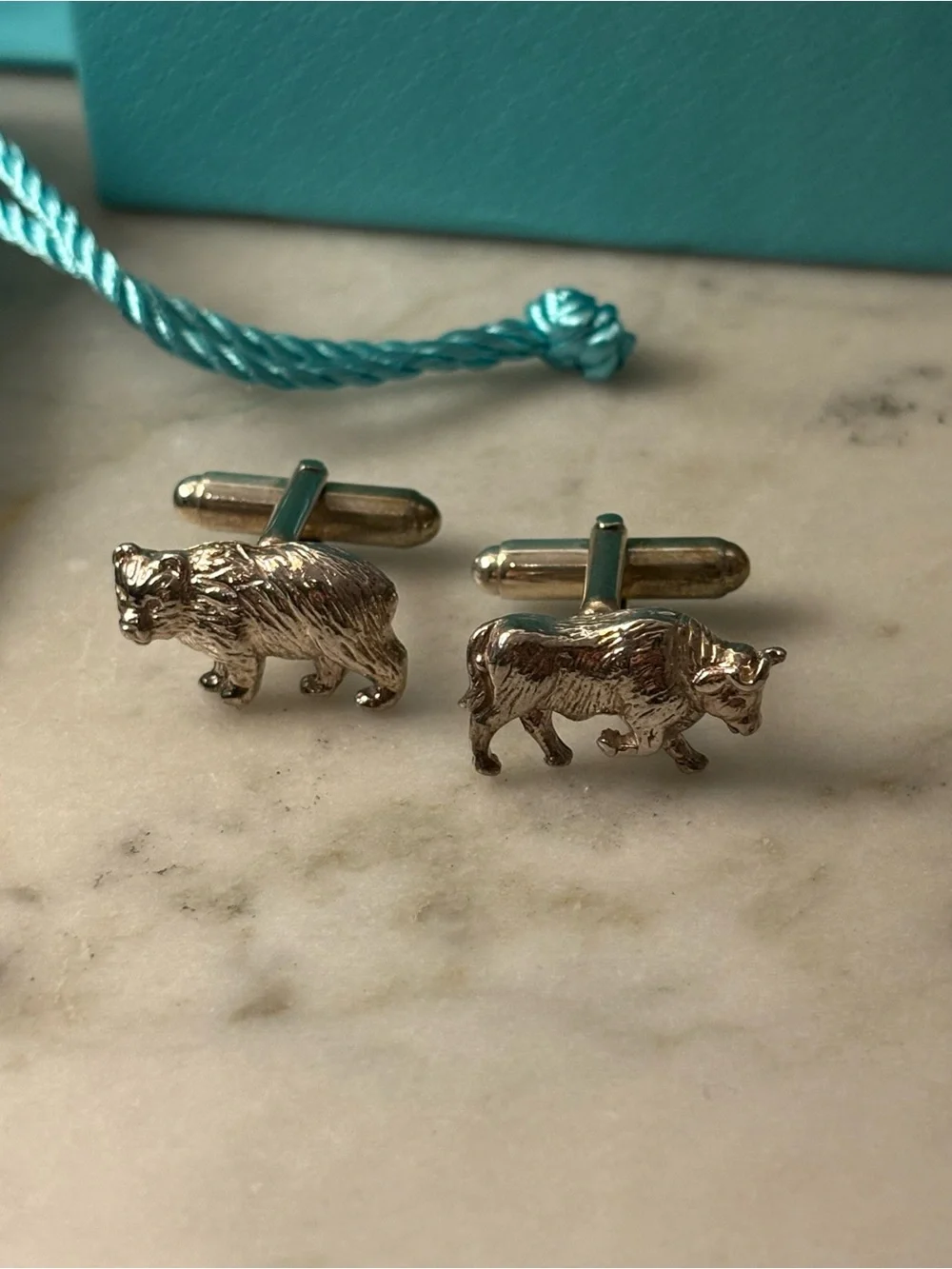 Tiffany & Co. .925 Silver Bulls and Bears Cufflinks with Box and all